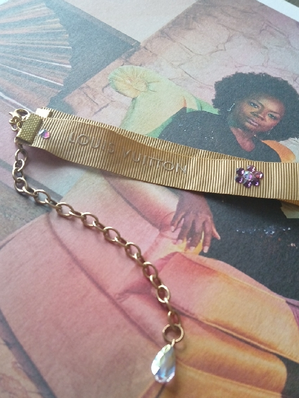 Louis Vuitton Gold Ribbon Choker with Crystal Flower Accent - Picture 4 of 6